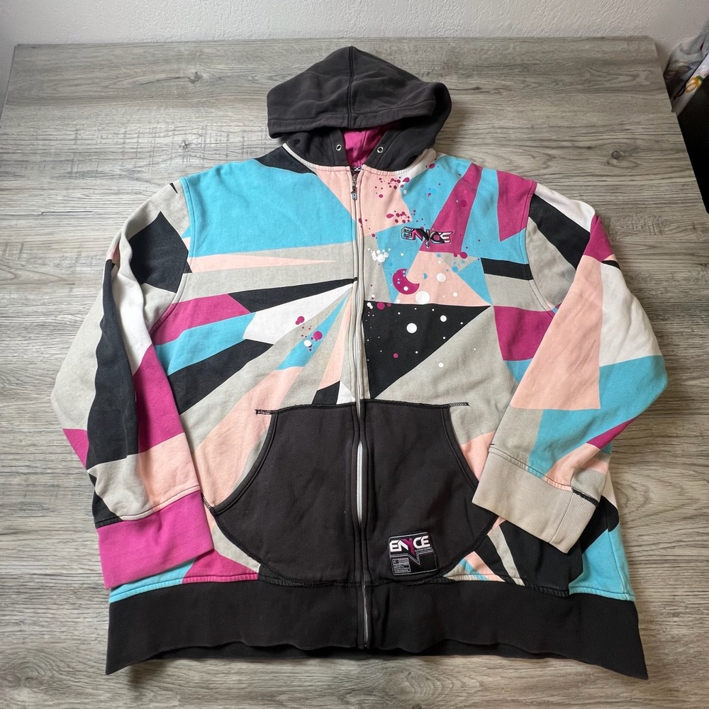 Enyce Full Zip Hoodie Mens 3XL Multicolor Geometric Abstract Print Streetwear